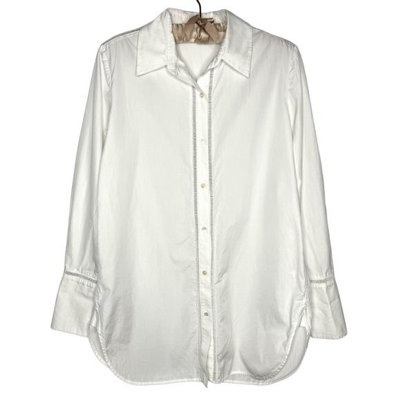 Vince Tops - Vince M White Cotton Tunic Button Up Long Sleeve Ladder‎ Lace Minimalist $328